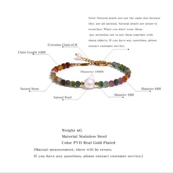 New ANTHRO 18k Gold, Tourmaline, Pearl, Gemstone Bracelet - Picture 7 of 10